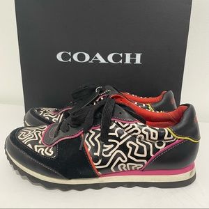 COACH x Keith Haring Leather Black Pink White Sneakers Size 7.5 Limited Edition